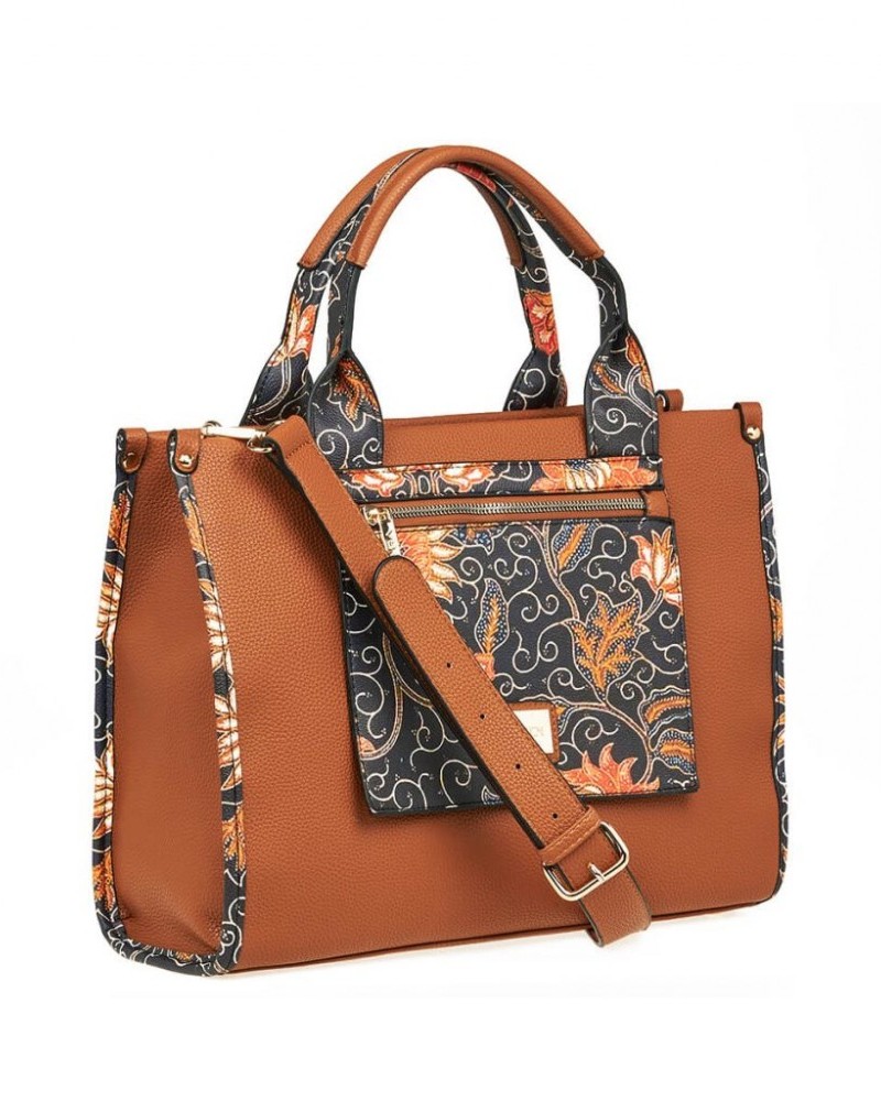 Γυναικεία Τσάντα Χειρός-΄Ώμου με Floral Print Σχέδιο Verde -Καφέ- 16-7648