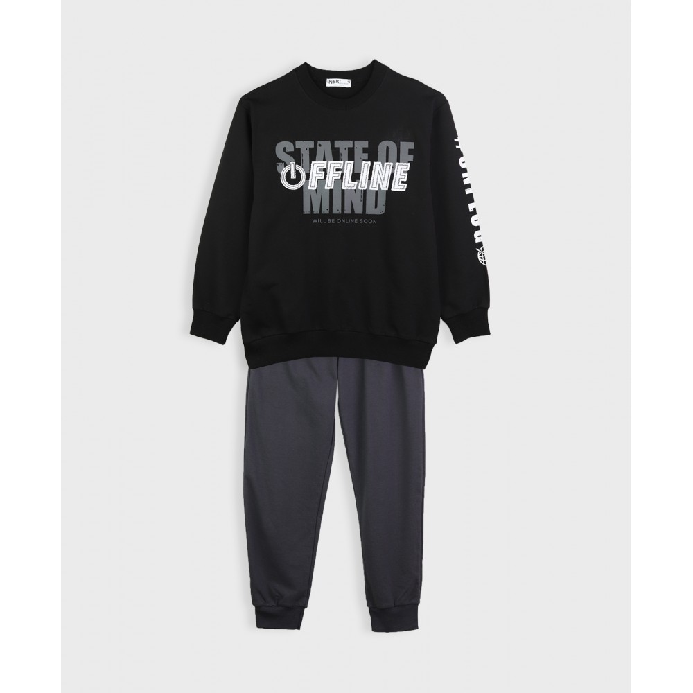 Εφηβικό Casual Σετ Φόρμα Εποχής Με Τύπωμα Off Line Αγόρι -Μαύρο- 161623