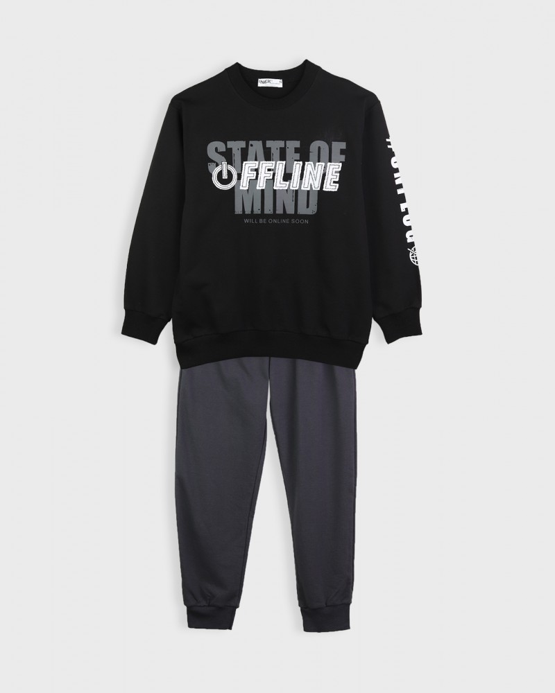 Εφηβικό Casual Σετ Φόρμα Εποχής Με Τύπωμα Off Line Αγόρι -Μαύρο- 161623