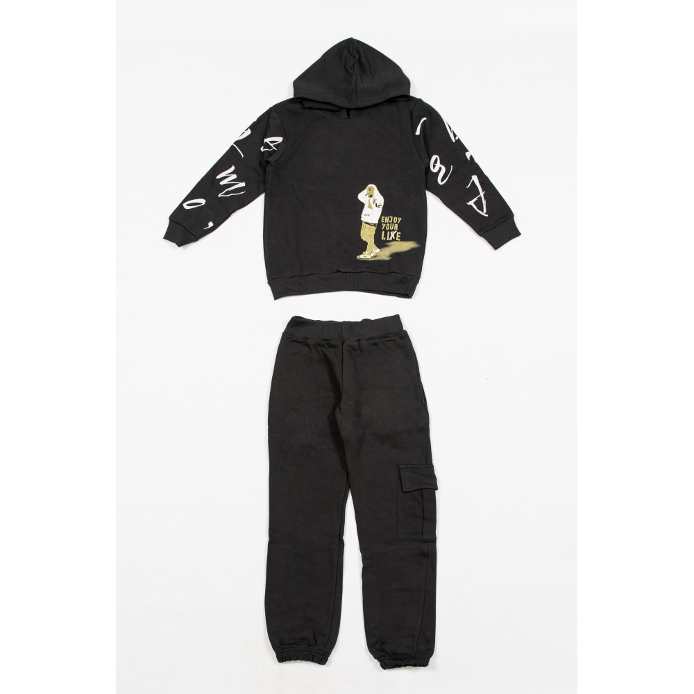 Εφηβικό Σετ Φούτερ Φόρμας  Με Κουκούλα Enjoy Hoodies Cargo Αγόρι (6-16Ε) -Μαύρο- 162324