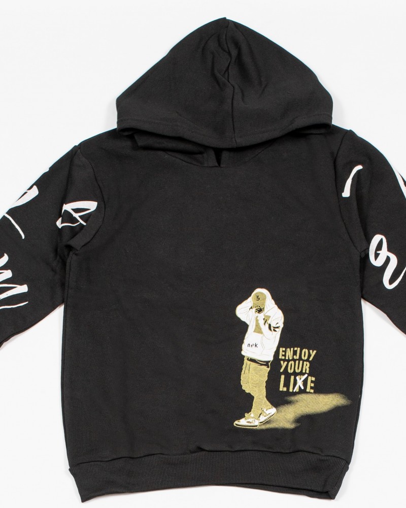 Εφηβικό Σετ Φούτερ Φόρμας  Με Κουκούλα Enjoy Hoodies Cargo Αγόρι (6-16Ε) -Μαύρο- 162324