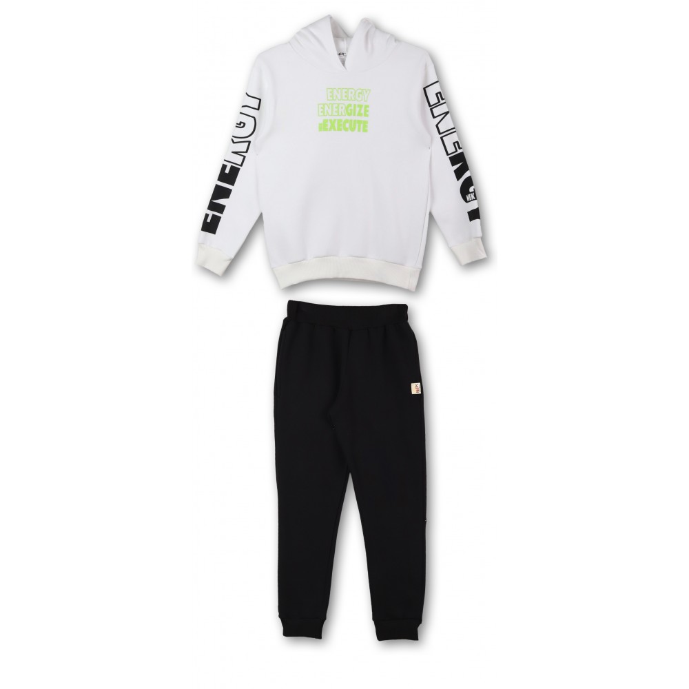 Εφηβικό Σετ Φούτερ Φόρμας Με Κουκούλα Energy Hoodies Αγόρι (6-16Ε) -Λευκό- 162924