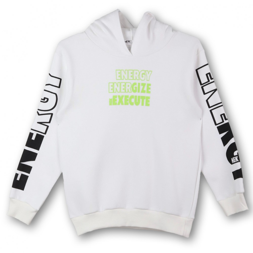 Εφηβικό Σετ Φούτερ Φόρμας Με Κουκούλα Energy Hoodies Αγόρι (6-16Ε) -Λευκό- 162924