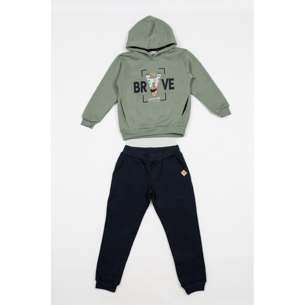 Εφηβικό Σετ Φούτερ Φόρμας Με Κουκούλα Brave Hoodies Αγόρι (6-16) -Βεραμάν- 163224