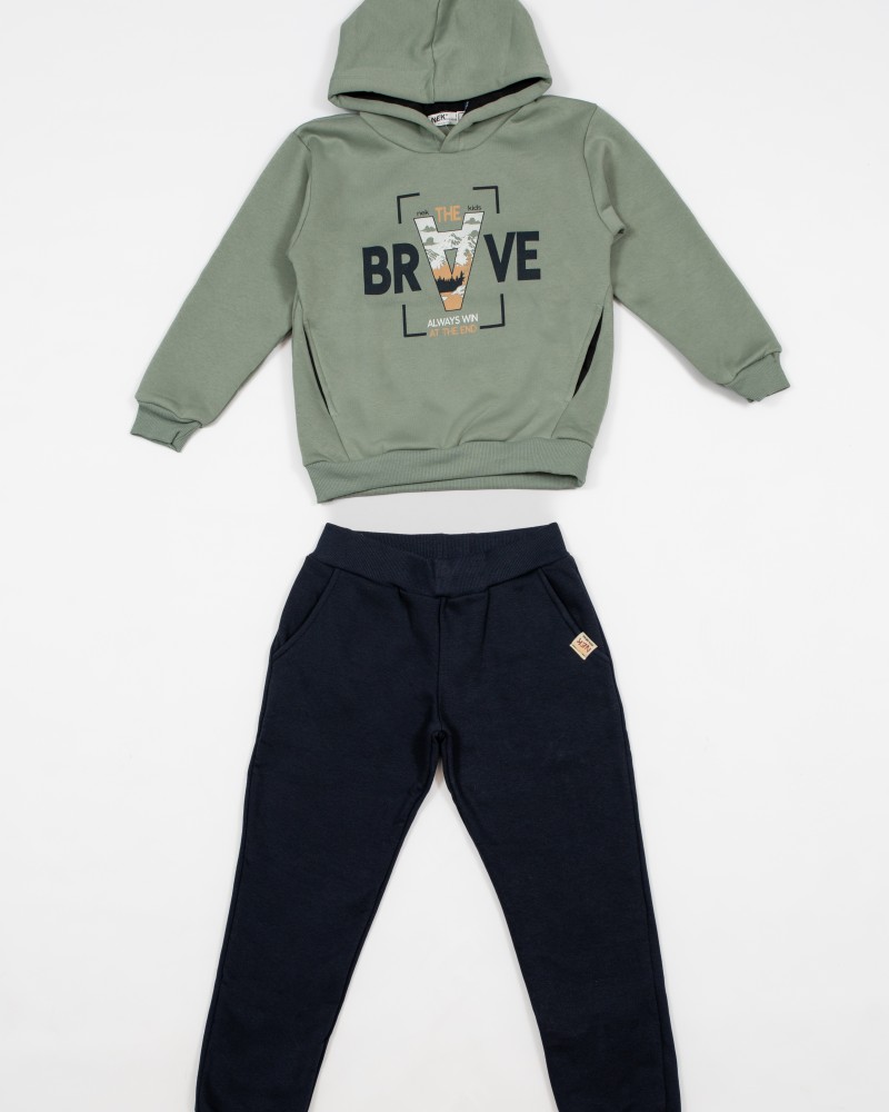 Εφηβικό Σετ Φούτερ Φόρμας Με Κουκούλα Brave Hoodies Αγόρι (6-16) -Βεραμάν- 163224