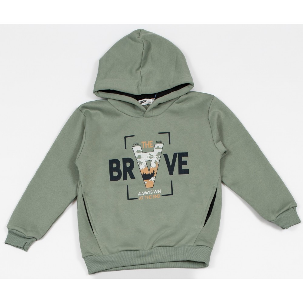 Εφηβικό Σετ Φούτερ Φόρμας Με Κουκούλα Brave Hoodies Αγόρι (6-16) -Βεραμάν- 163224