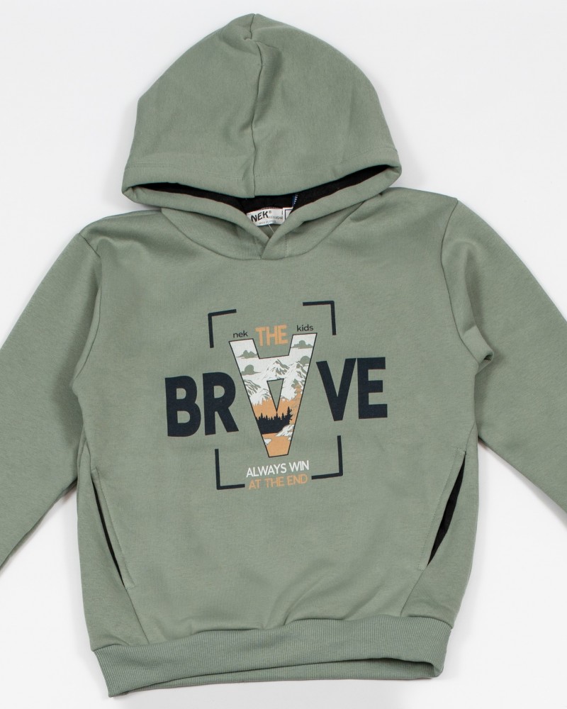 Εφηβικό Σετ Φούτερ Φόρμας Με Κουκούλα Brave Hoodies Αγόρι (6-16) -Βεραμάν- 163224