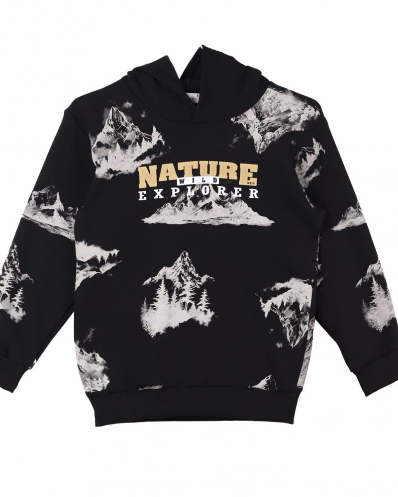 Εφηβικό Σετ Φούτερ Φόρμας Με Κουκούλα Nature Hoodies Αγόρι (6-16) -Μαύρο- 164224