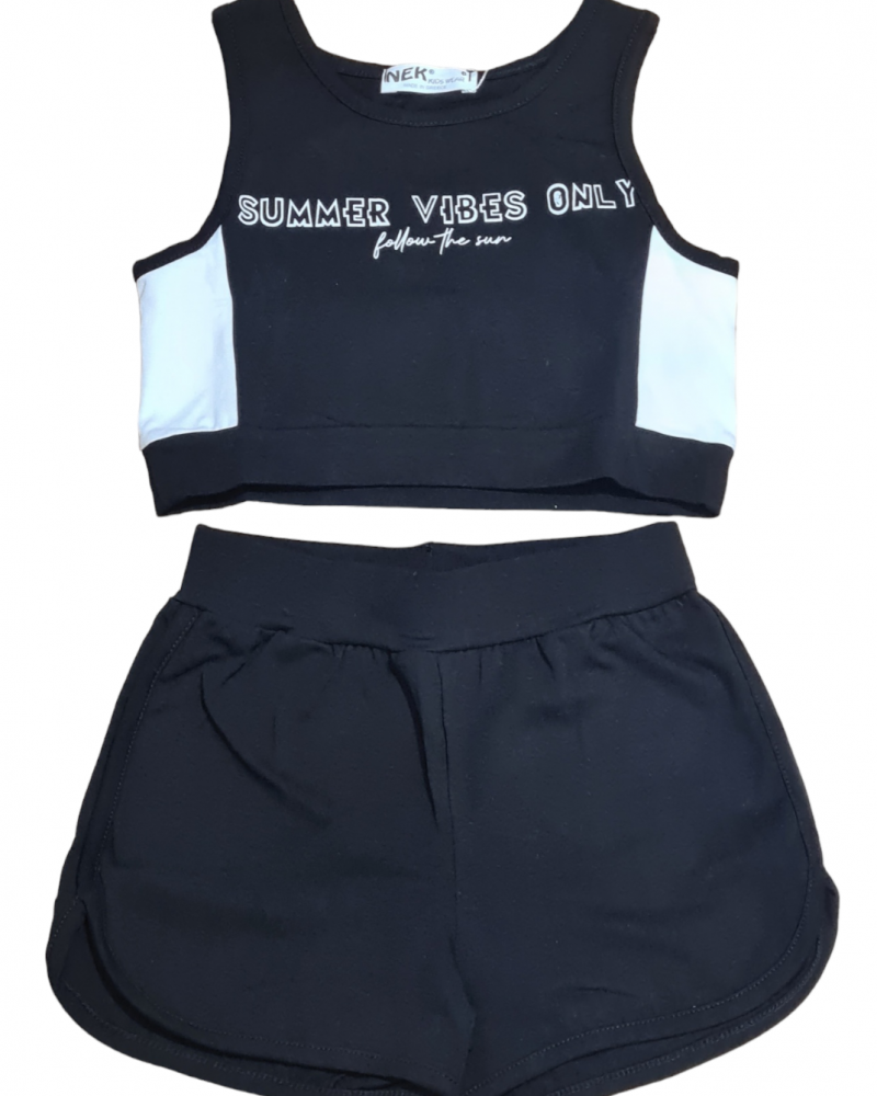 Εφηβικό Σετ Top Crop Μπλούζα Αμάνικη Και Shorts Κορίτσι (6-16Ε) -Μαύρο- 21624