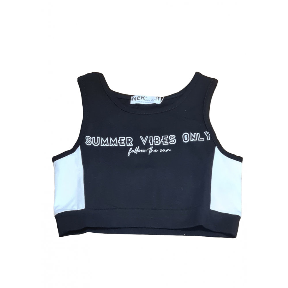 Εφηβικό Σετ Top Crop Μπλούζα Αμάνικη Και Shorts Κορίτσι (6-16Ε) -Μαύρο- 21624