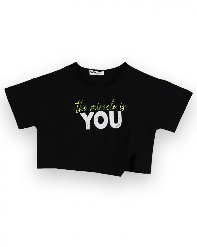 Εφηβικό Σετ με Top Μπλούζα You Και Shorts Κορίτσι (6-16) -Μαύρο- 21824