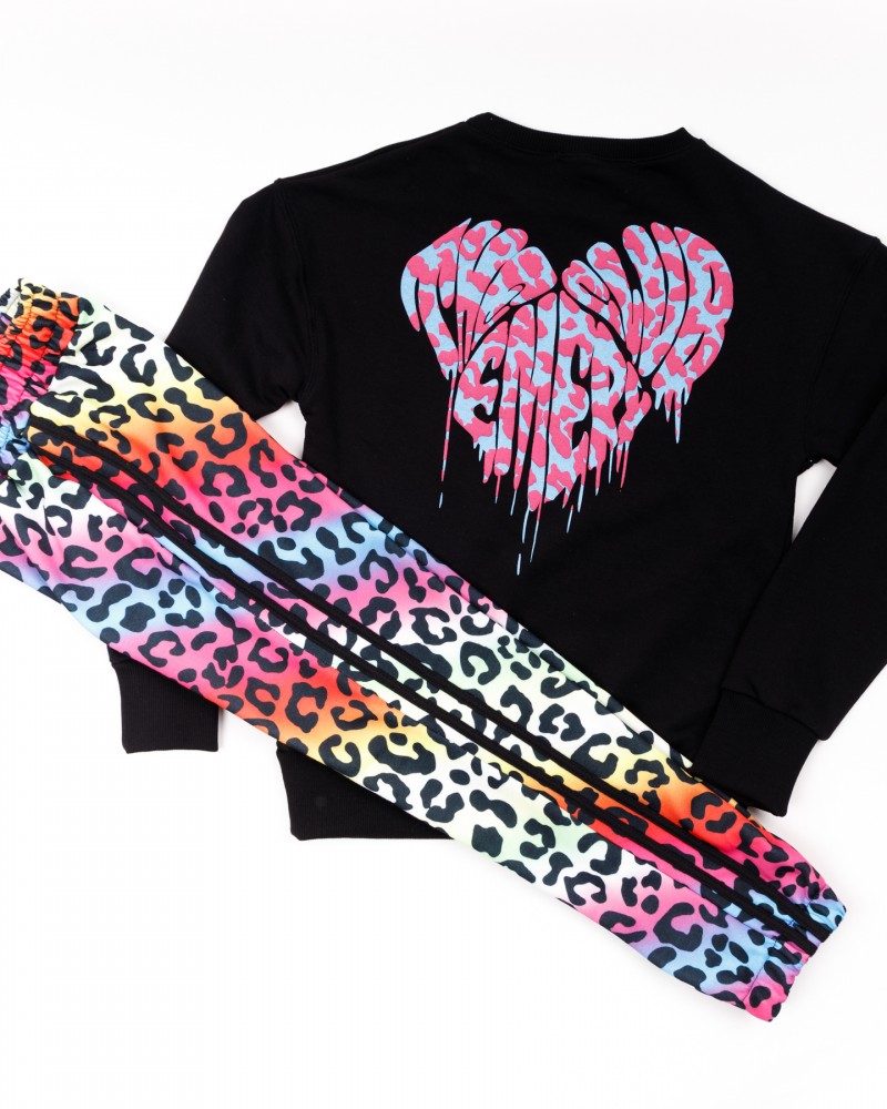 Εφηβικό Υπέροχο Casual Σετ Φούτερ Φόρμα "Heart Beats" Κορίτσι -Μαύρο- 22-1303