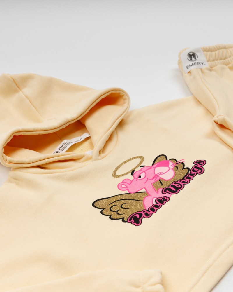 Παιδικό Σετ Φούτερ Φόρμα 3 Τεμάχια Με Τύπωμα Pink Wings Κορίτσι -Κρεμ- 22-2305TR