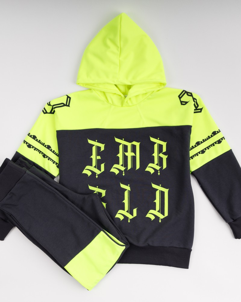 Εφηβικό Υπέροχο Casual Σετ Φούτερ Φόρμα με Rock και Neon Στοιχεία Αγόρι -Ανθρακί- 22-502