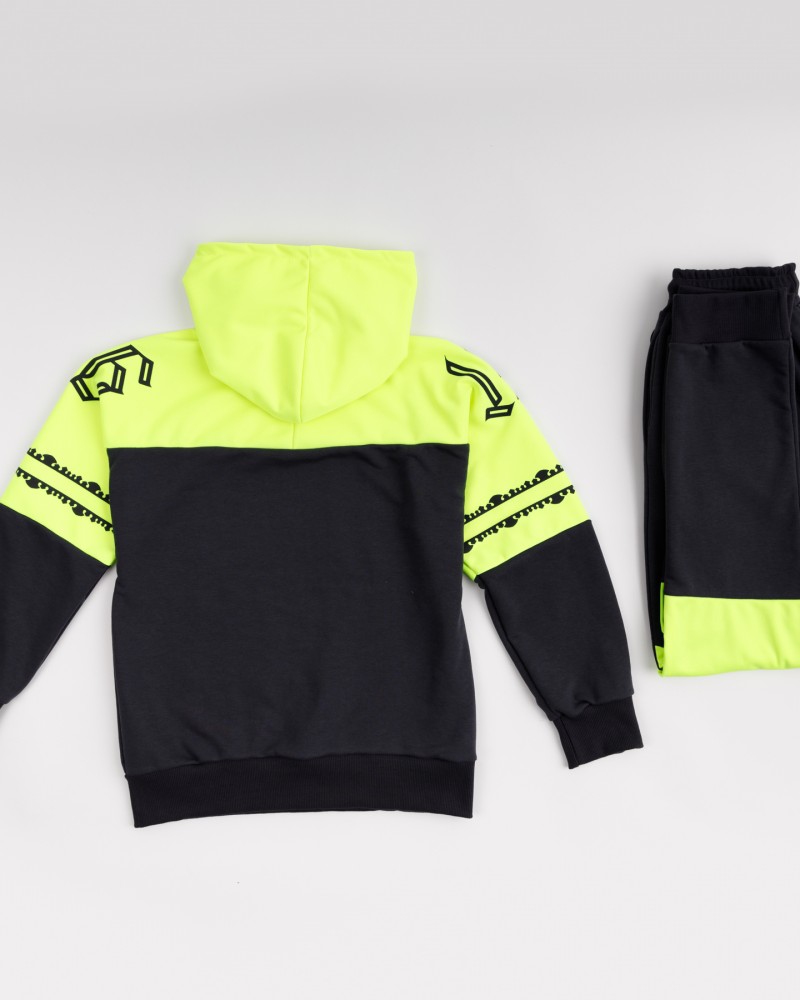 Εφηβικό Υπέροχο Casual Σετ Φούτερ Φόρμα με Rock και Neon Στοιχεία Αγόρι -Ανθρακί- 22-502