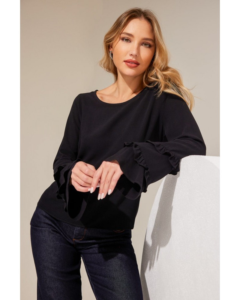 Μπλούζα Μονόχρωμη με Βολάν Giorgia -Μαύρο- 222132