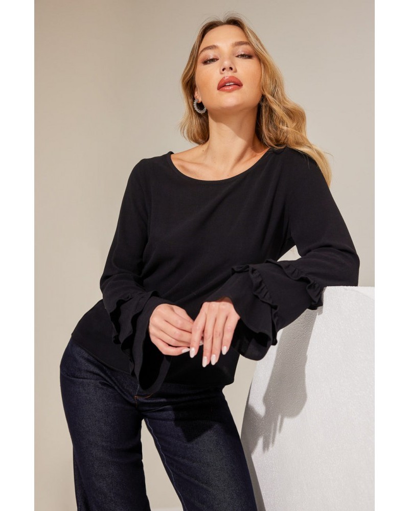 Μπλούζα Μονόχρωμη με Βολάν Giorgia -Μαύρο- 222132