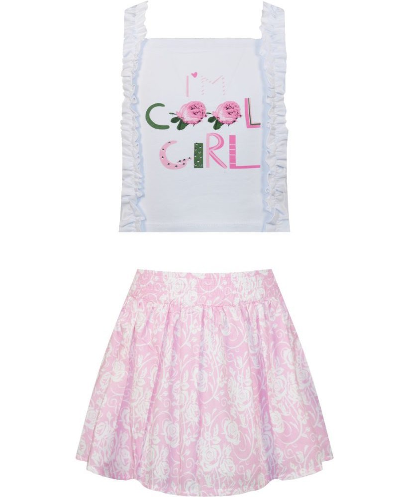 Παιδικό Σετ, Μπλουζάκι Τοπ και Φούστα “Cool Girl” από 1 ως 5 ετών –Φλοράλ– 15-222305-0