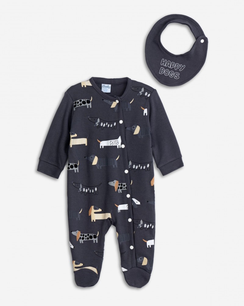 Βρεφικό Φορμάκι Ολόσωμο Εποχής με Σαλιάρα Αγόρι (1-24Μ) -Ανθρακί- 225-050119-1