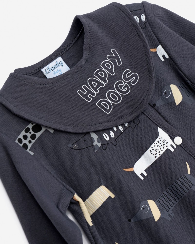 Βρεφικό Φορμάκι Ολόσωμο Εποχής με Σαλιάρα Αγόρι (1-24Μ) -Ανθρακί- 225-050119-1