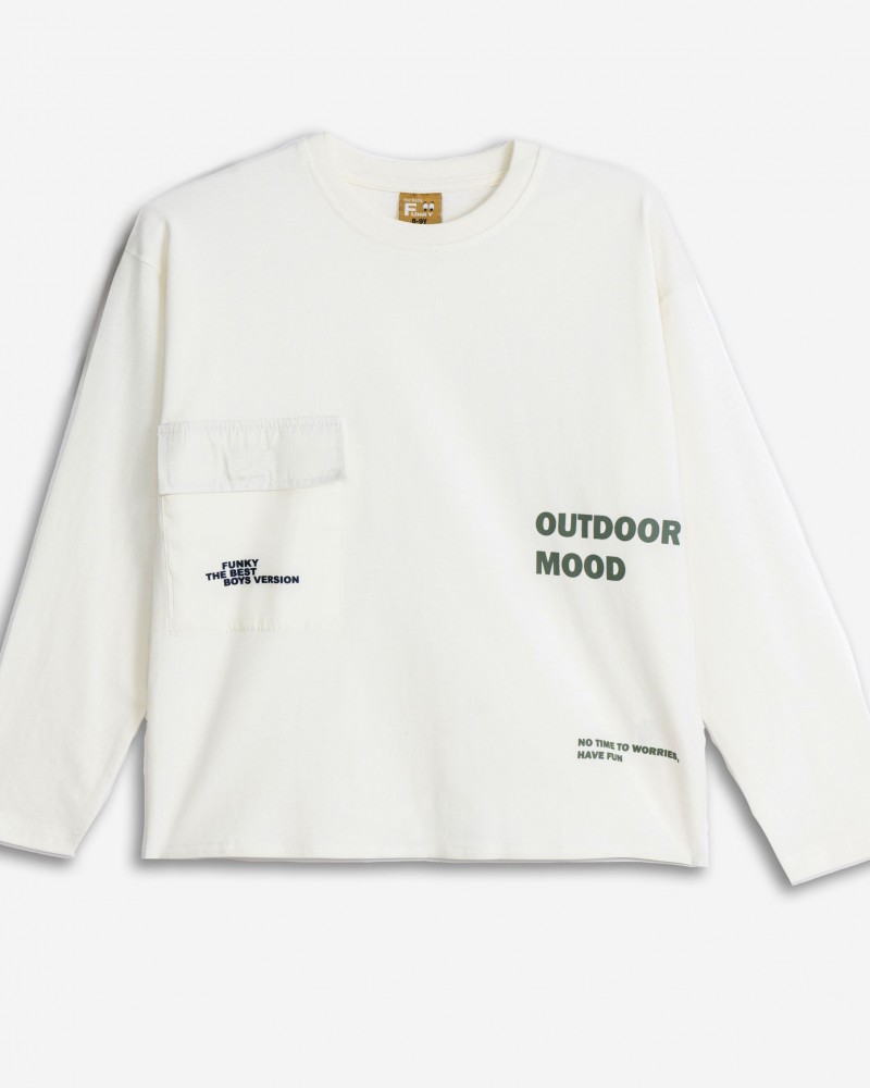 Εφηβική Μπλούζα με Τσεπάκι και Τύπωμα Outdoor Mood Αγόρι (6-16Ε) -Εκρού- 225-106115-2