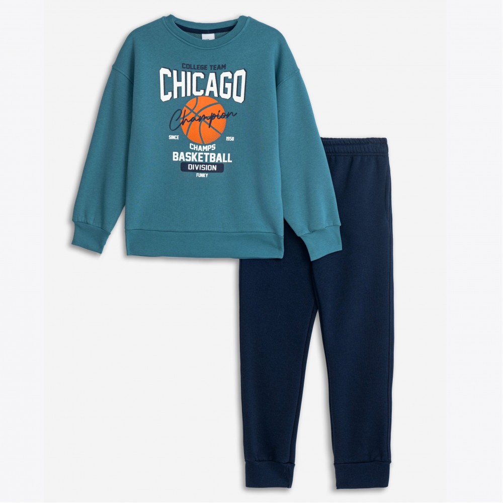 Εφηβικό Σετ Φούτερ Φόρμα Με Τύπωμα Chicago BasketBall Αγόρι (6-16) -Πετρόλ- 225-117112-1