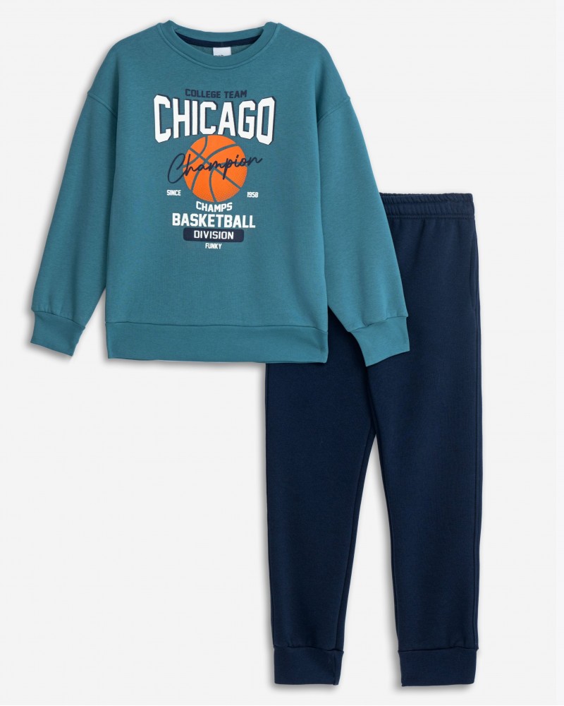 Εφηβικό Σετ Φούτερ Φόρμα Με Τύπωμα Chicago BasketBall Αγόρι (6-16) -Πετρόλ- 225-117112-1
