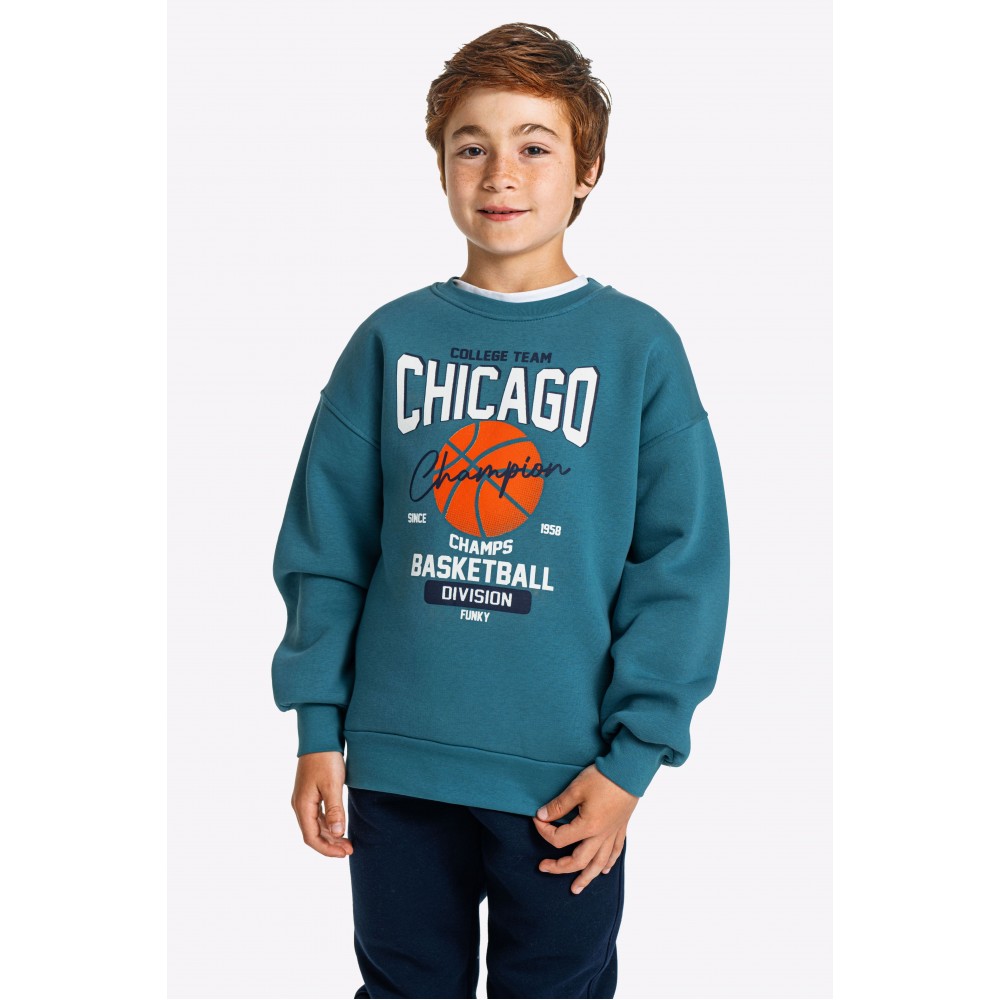 Εφηβικό Σετ Φούτερ Φόρμα Με Τύπωμα Chicago BasketBall Αγόρι (6-16) -Πετρόλ- 225-117112-1