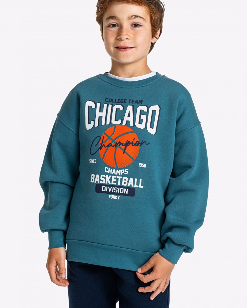Εφηβικό Σετ Φούτερ Φόρμα Με Τύπωμα Chicago BasketBall Αγόρι (6-16) -Πετρόλ- 225-117112-1