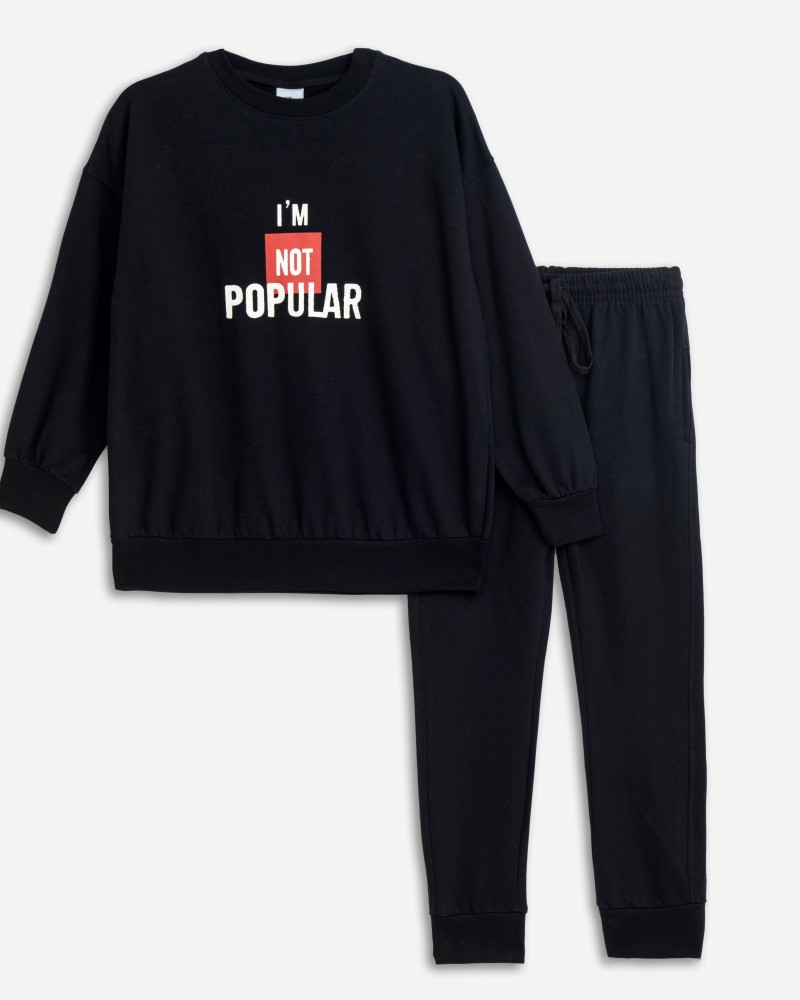 Εφηβικό Σετ Φούτερ Φόρμας Εποχής Με Τύπωμα Popular Αγόρι (6-16) -Μαύρο- 225-117152-1