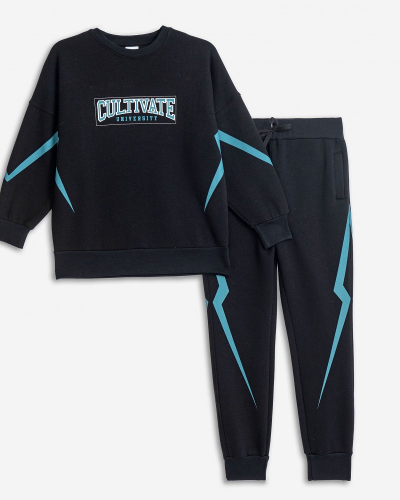 Εφηβικό Σετ Φούτερ Φόρμα Με Τύπωμα University Αγόρι (6-16) -Μαύρο- 225-117155-1