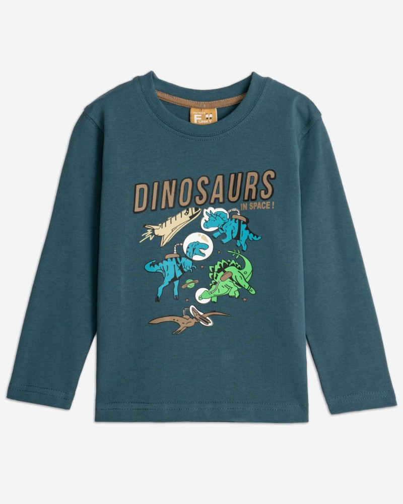 Παιδική Μπλούζα Με Τύπωμα Dinosaurs in Space Αγόρι (2-6) -Peacock/Πετρόλ- 225-306100-1
