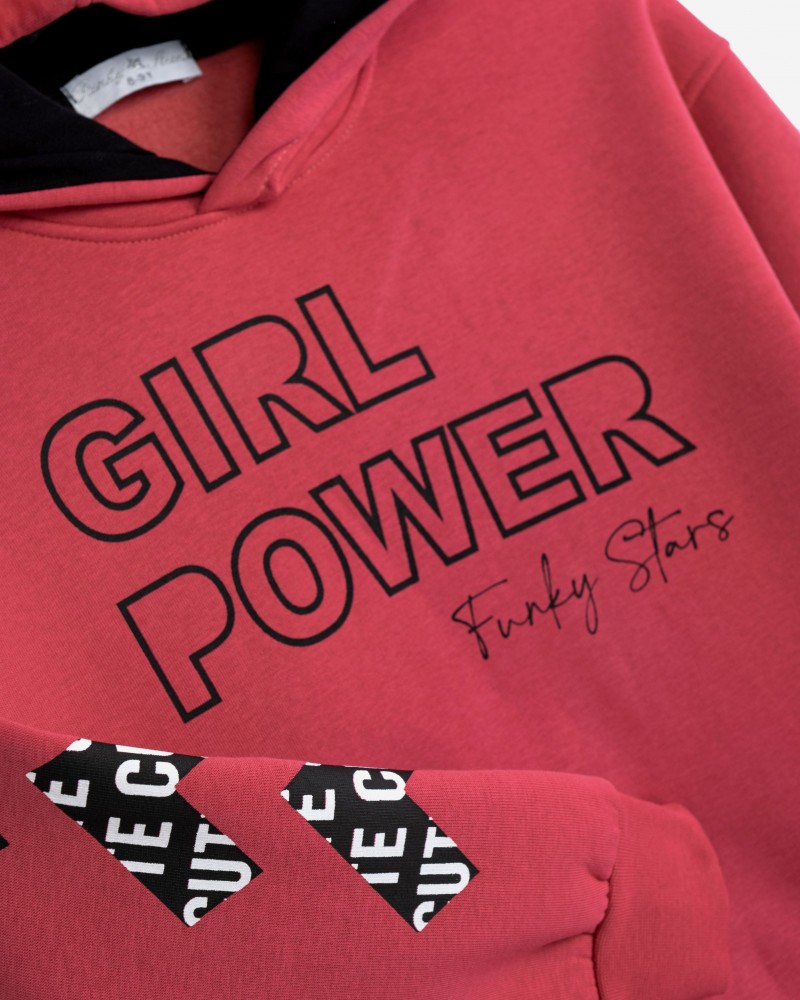 Εφηβικό Casual Σετ Φούτερ Φόρμα με Κουκούλα Girl Power Κορίτσι (6-16) -Ρούμπι- 225-517131-1
