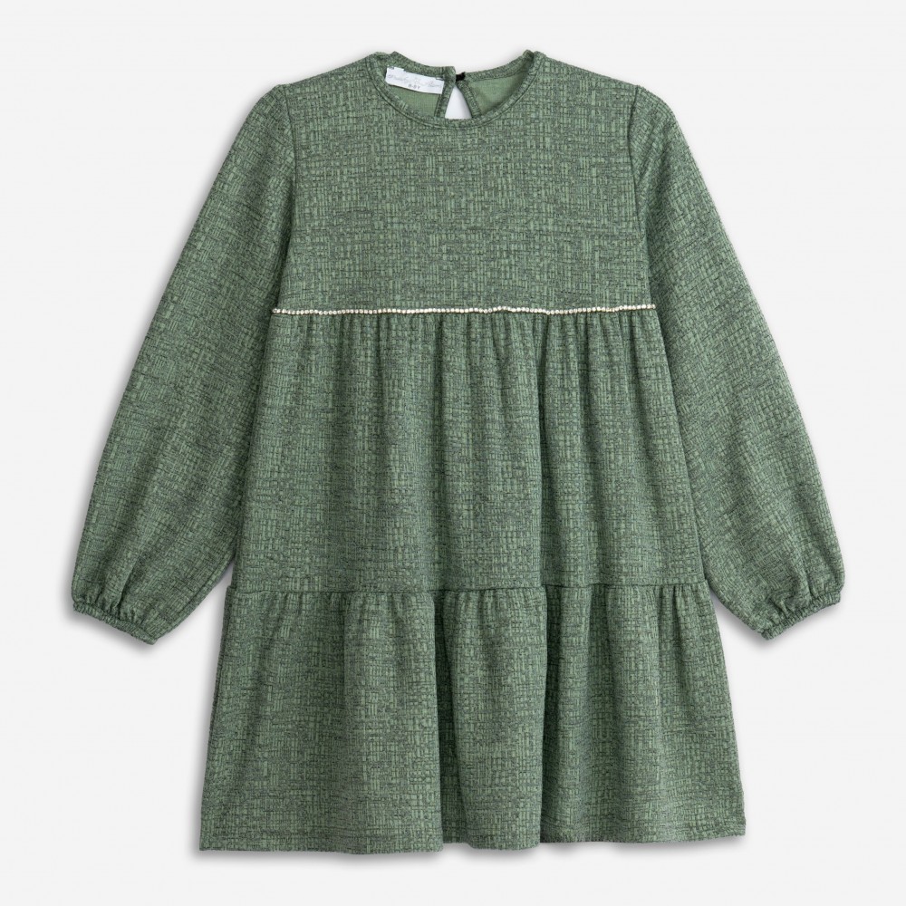 Εφηβικό Fashion Kids Φόρεμα Με Στρας και Σούρες Κορίτσι (6-16) -Σκούρο Φιστικί- 225-529101-1