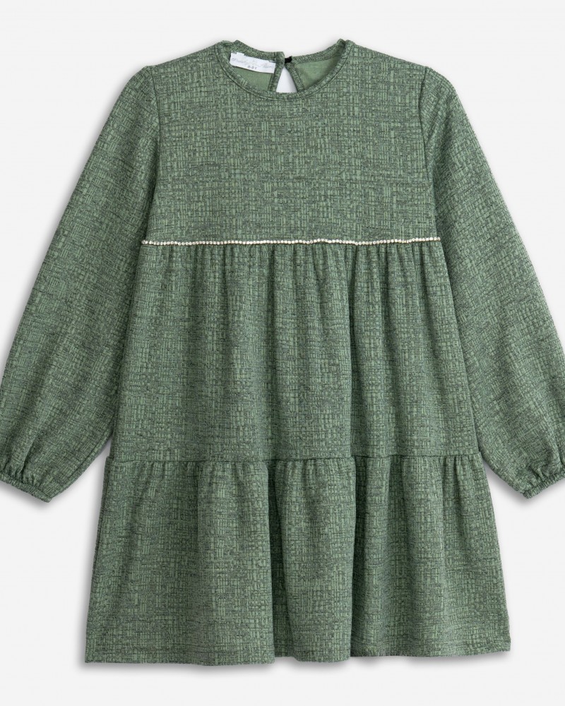 Εφηβικό Fashion Kids Φόρεμα Με Στρας και Σούρες Κορίτσι (6-16) -Σκούρο Φιστικί- 225-529101-1