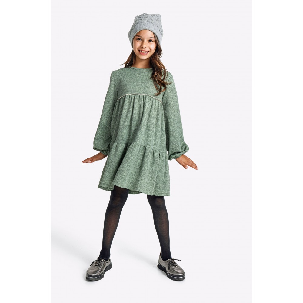 Εφηβικό Fashion Kids Φόρεμα Με Στρας και Σούρες Κορίτσι (6-16) -Σκούρο Φιστικί- 225-529101-1