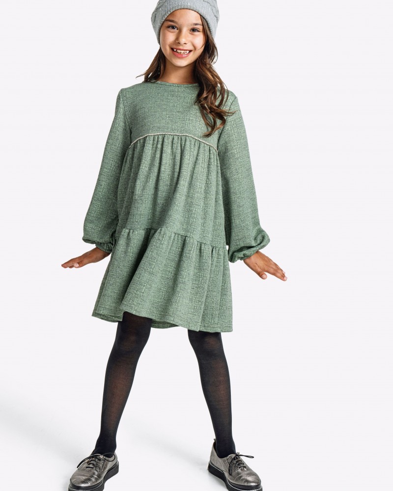 Εφηβικό Fashion Kids Φόρεμα Με Στρας και Σούρες Κορίτσι (6-16) -Σκούρο Φιστικί- 225-529101-1