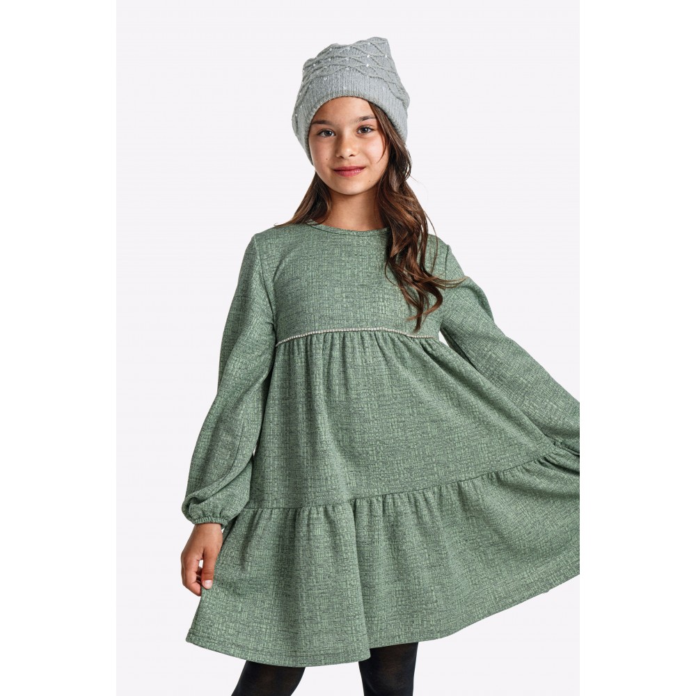 Εφηβικό Fashion Kids Φόρεμα Με Στρας και Σούρες Κορίτσι (6-16) -Σκούρο Φιστικί- 225-529101-1