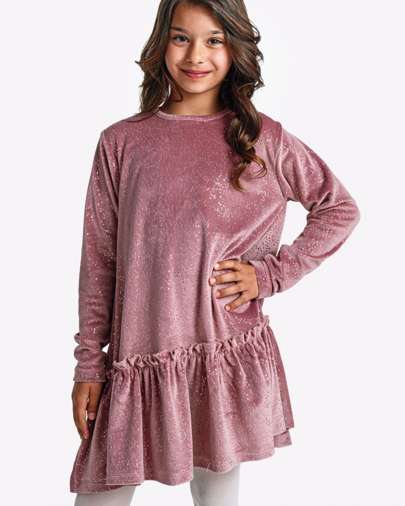 Εφηβικό Fashion Φόρεμα Βελούδο Με Μεταλλιζέ Λάμψη Κορίτσι (6-16) -Σκούρο Ροζ- 225-529104-1
