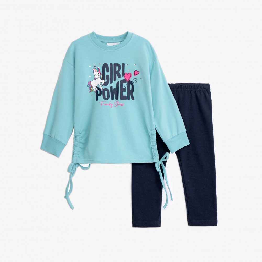 Παιδικό Σετ Κολάν Casual Εποχής Girl Power Unicorn Κορίτσι (2-6) -Watetfall/Μπλε- 225-721114-2