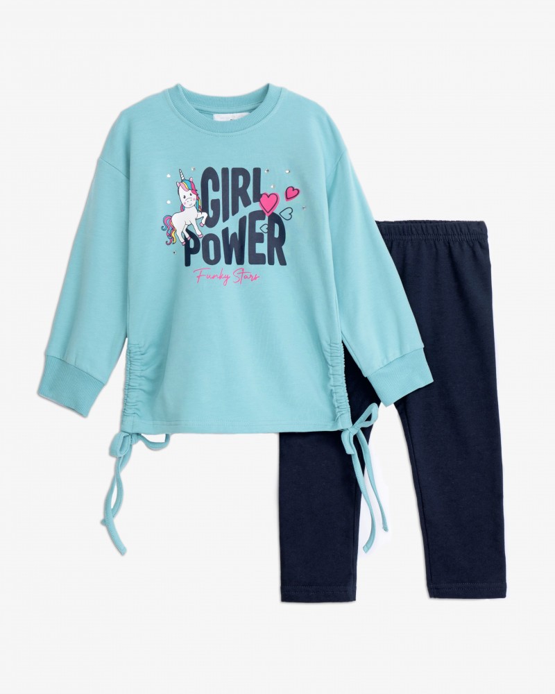 Παιδικό Σετ Κολάν Casual Εποχής Girl Power Unicorn Κορίτσι (2-6) -Watetfall/Μπλε- 225-721114-2