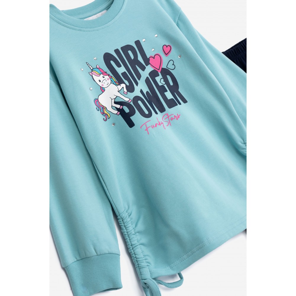 Παιδικό Σετ Κολάν Casual Εποχής Girl Power Unicorn Κορίτσι (2-6) -watetfall/Μπλε- 225-721114-2