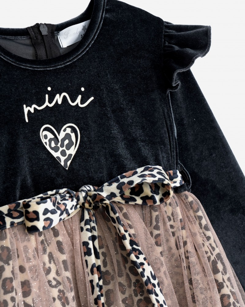 Παιδικό Φόρεμα Fashion Από Animal Βελουτέ με Τούλι Κορίτσι (2-6) -Ανθρακί- 225-729113-1