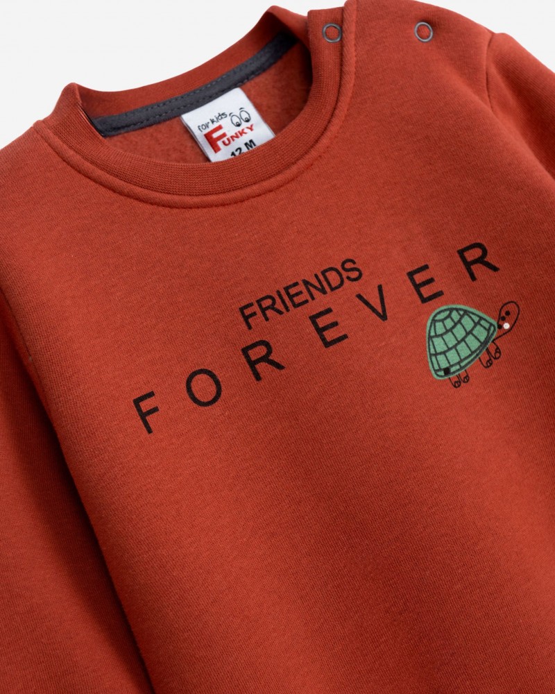 Βρεφικό Σετ Φόρμα Φούτερ Τύπωμα Friends For Ever Αγόρι (6-24μ) -Τερακότα- 225-817103-2