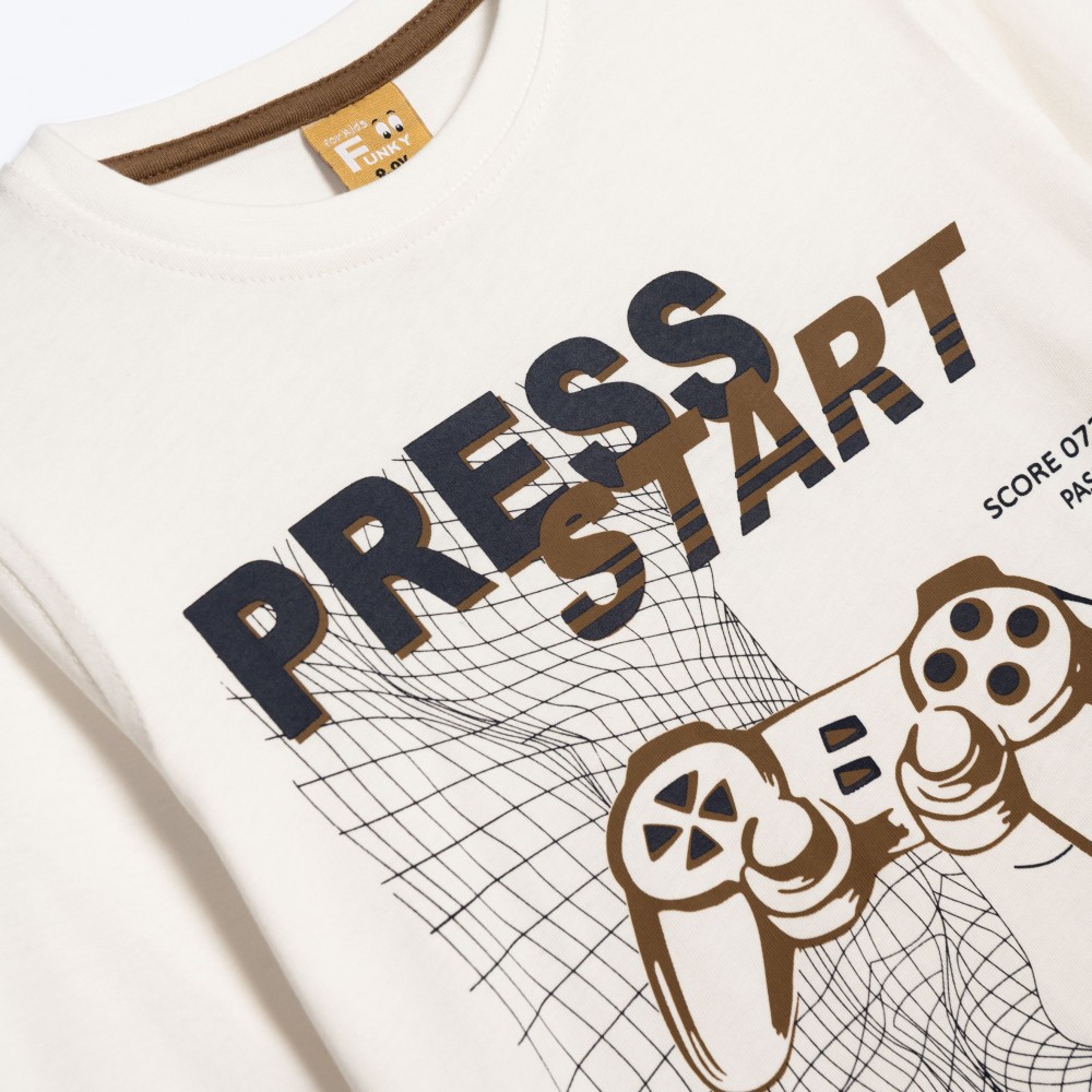 Εφηβική Μπλούζα με Τύπωμα Press Start Αγόρι (6-16) -Εκρού- 226-106108-2