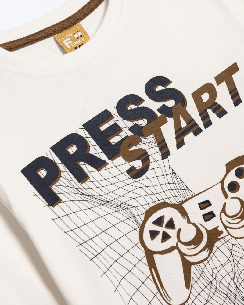 Εφηβική Μπλούζα με Τύπωμα Press Start Αγόρι (6-16) -Εκρού- 
