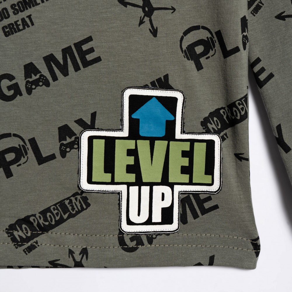Εφηβική Μπλούζα με Τύπωμα Level Up Αγόρι (6-16) -Γκρι- 