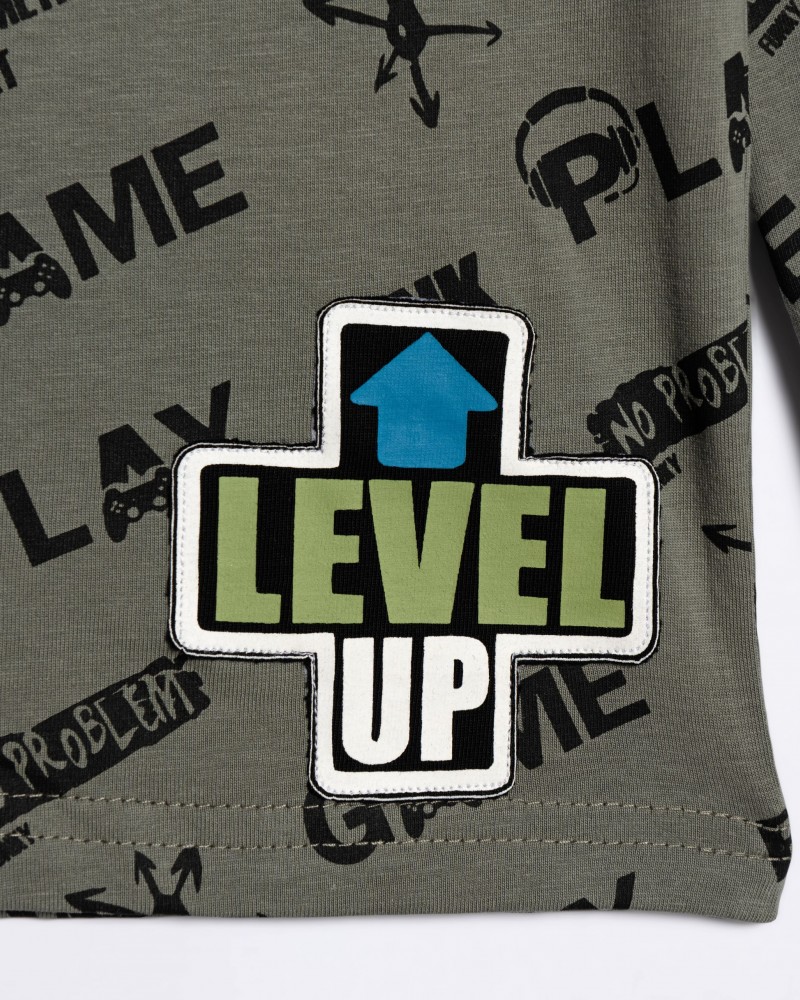 Εφηβική Μπλούζα με Τύπωμα Level Up Αγόρι (6-16) -Γκρι- 