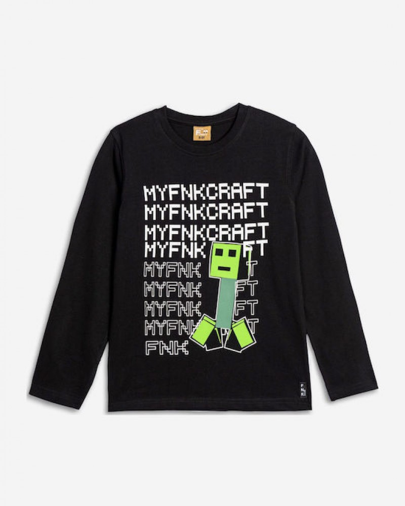 Εφηβική Μπλούζα με Τύπωμα Myfnkcraft Αγόρι (6-16) -Μαύρο- 