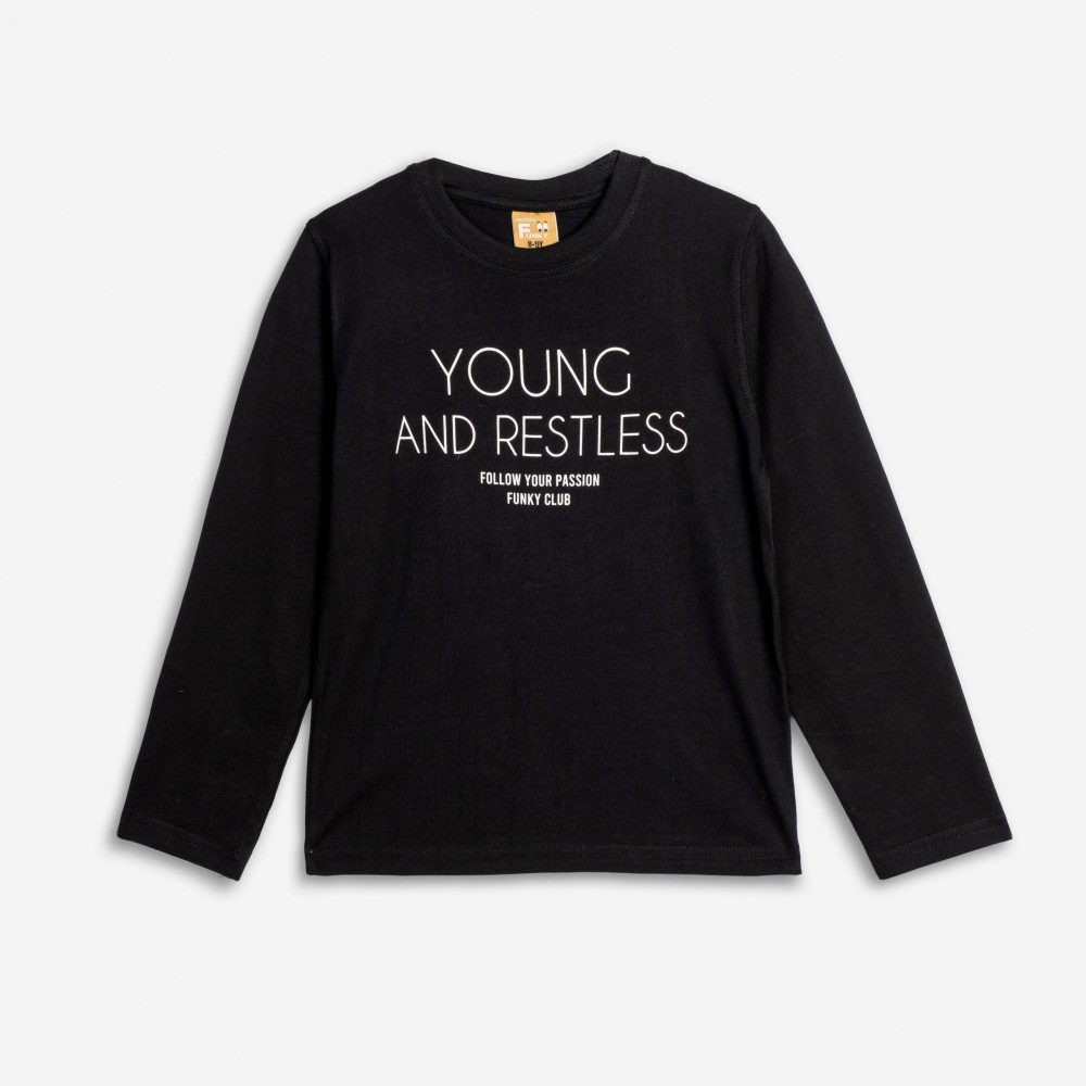 Εφηβική Μπλούζα με Τύπωμα Young and Restless Αγόρι (6-16) -Μαύρο- 